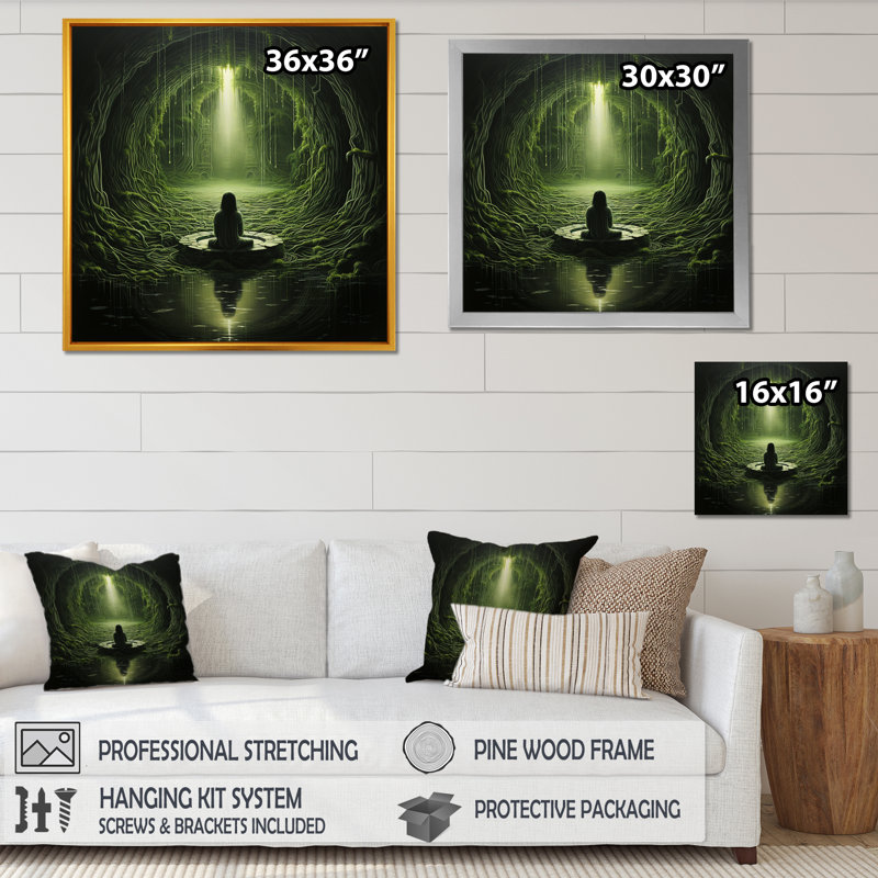 Vert intérieur sanctuaire méditation - impression, H 16 po x l 16 po x P 1 po, Cadre doré simple