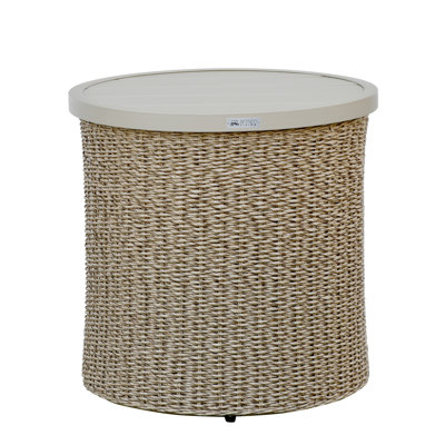 Pavilion 20 In. Round Outdoor End Table In Natural Rope With Aluminum Top And Rattan Base