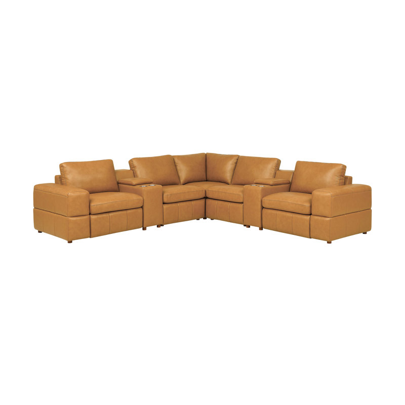 Canapé modulaire inclinable en cuir Typostrnan, Cuir synthétique gingembre