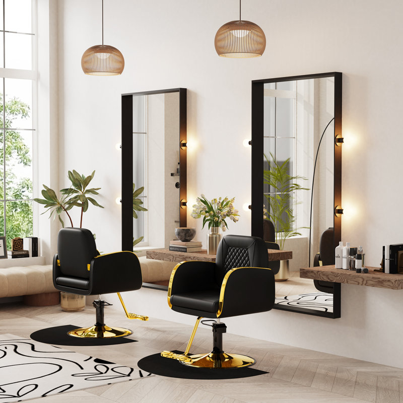 Fauteuil de coiffure noir et or de qualité supérieure pour coiffeur, avec matériau durable amélioré, pivotant à 360 degrés, accoudoirs dorés de luxe, support de fauteuil de coiffage jusqu'à 330 lb