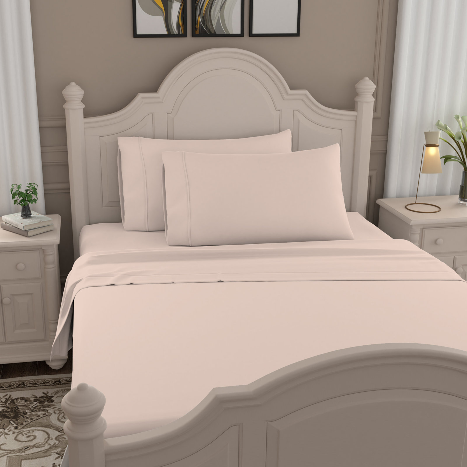 Ultimate Percale Cotton Sheet Set, Twin Sheet Set with 1 Pillowcase, Blush