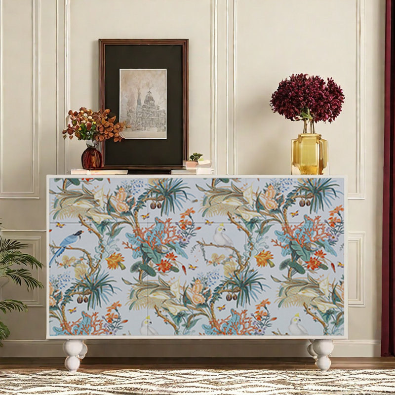 Armoire d'appoint et buffet Abstraction, Blanc / multicolore