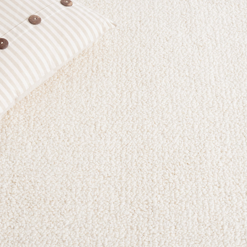Borinka Solid Color Hand Tufted Wool Area Rug in Ivory, Rectangle 5' x 8'