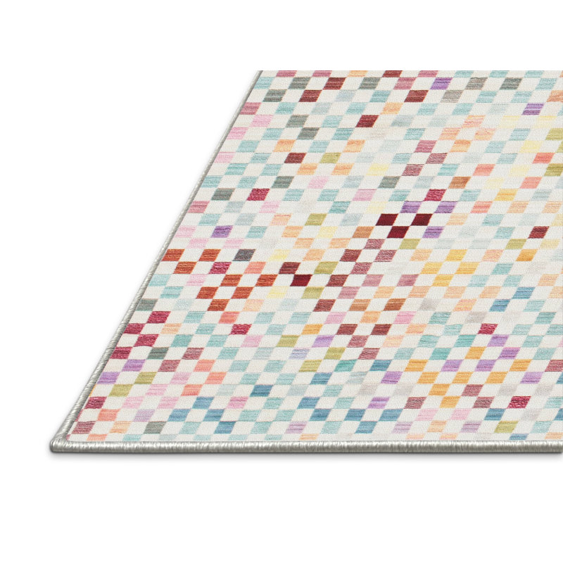 Tapis contemporain bleu clair / rouge, Rectangle 6 pi x 9 pi