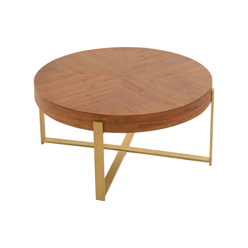 33.86"Modern Retro Splicing Round Coffee Table,Fir Wood Table Top With Gold Cross Legs Base(Same SKU:W757127348), Gold
