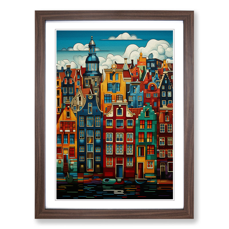 Amsterdam Geometric No.2 - Framed Print, 34cm H x 25cm W x 2cm D, Walnut 
