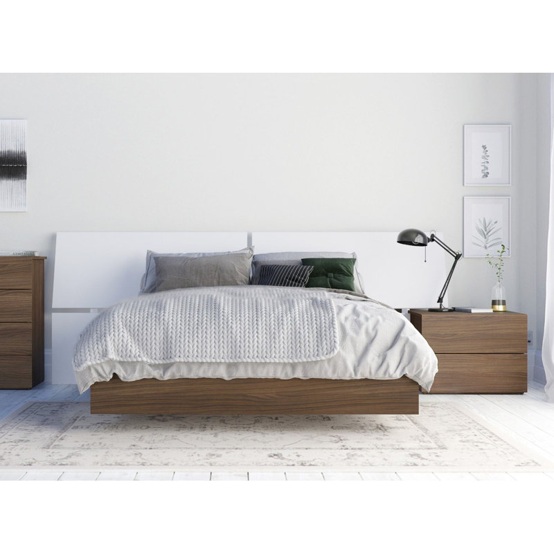 Ensemble de chambre à coucher Pertev, Grand, 2 pièces (lit et table de chevet), Tête de lit brune