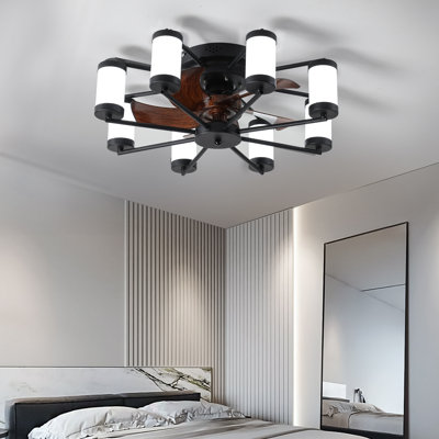Ventilateur de plafond encastré 21,7 po avec lumière DEL, finition noire et brune, télécommande intelligente
