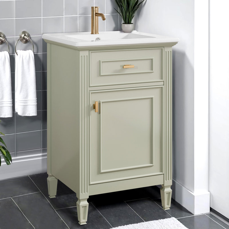20" Bathroom Vanity With Sink, Solid Wood Legs,tilt-out Drawer,freestanding Cabinet For Small Bathroom, Green