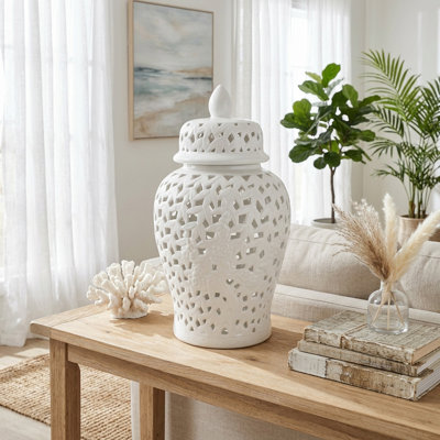 Contemporary Tall Ceramic Flower Vase for Table Display - Decorative Cutout Vases Accent Piece for Modern Home Decor Styling