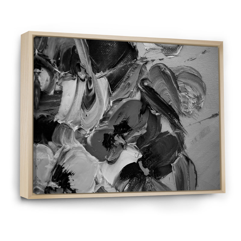 Coups de peinture gris foncé - reproduction sur toile, H 24 po x l 36 po x P 1 po, Cadre flottant brun