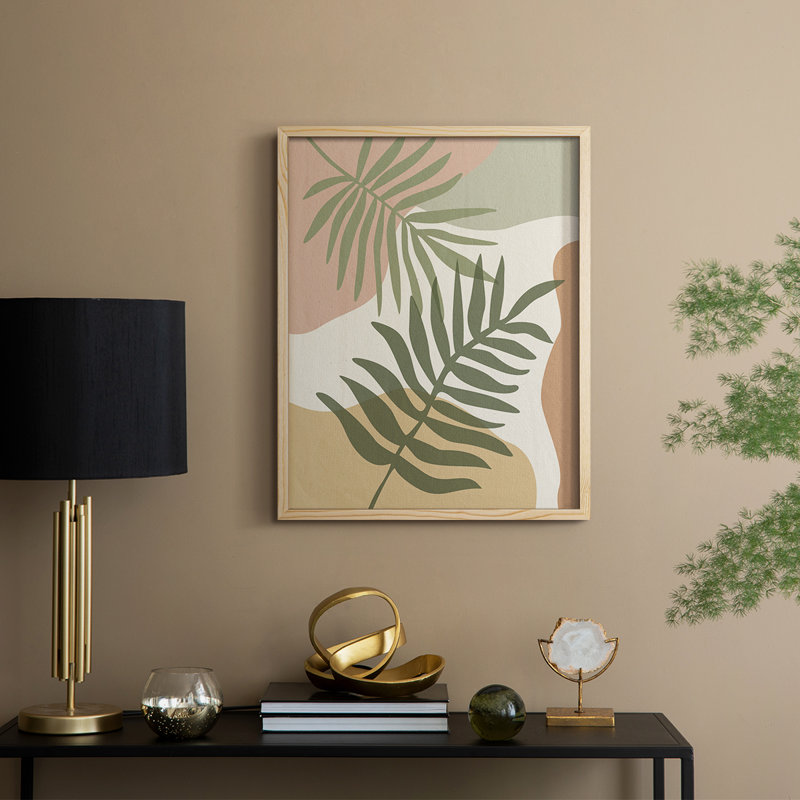 Impression encadrée Mid Century Palm II - bois massif, Naturel, H 21 po x l 17 po