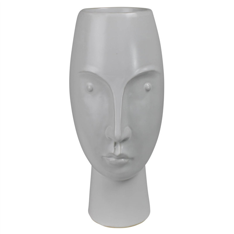 Abhaki 10" Stoic Face Vase, White