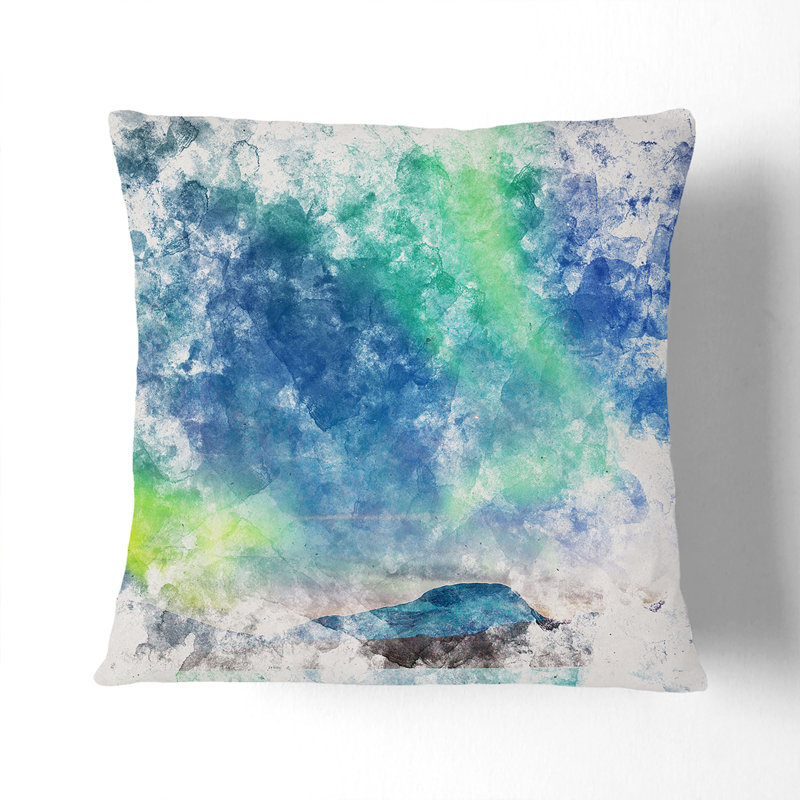 Polar Lights over Sweden Watercolour Cushion with Filling, 40cm H x 40cm W x 15cm D, White