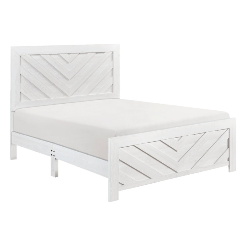 Lit à panneaux contemporain en bois, Blanc, Très grand lit