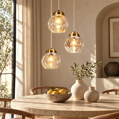Three-Light Hammered Glass Modern Pendant Lights for Dining Room Entryway Foyer Living Room Staircase