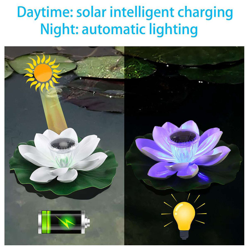 White Solar Powered LED Floating Lotus Pool Light