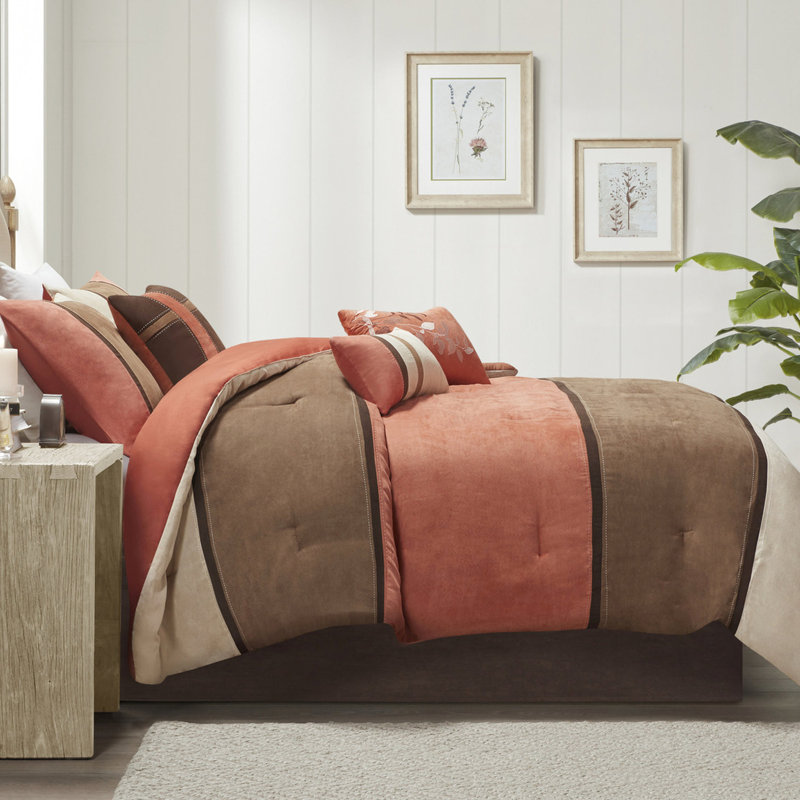 Ensemble de literie 7 pièces en faux suède, Corail, Édredon très grand + 6 taies d'oreiller très gr