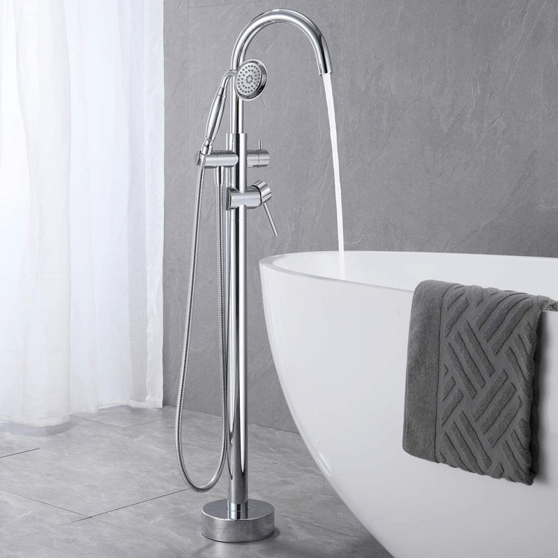 Robinet de baignoire autoportant fixé au sol, laiton massif, douche à main pour un bain relaxant et agréable avec douche, montage, contrôle facile de la température du débit
