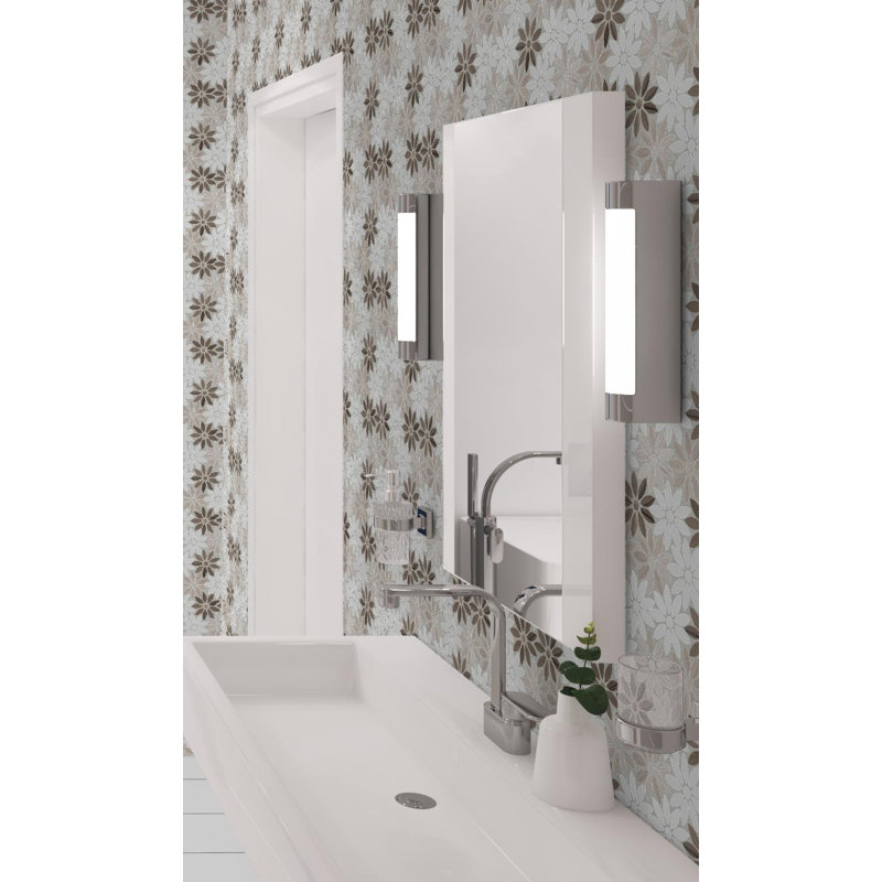 Fresh 12" x 10" Glass/Stone/Aluminum Flower Pattern Mosaic Wall Tile, Vloom