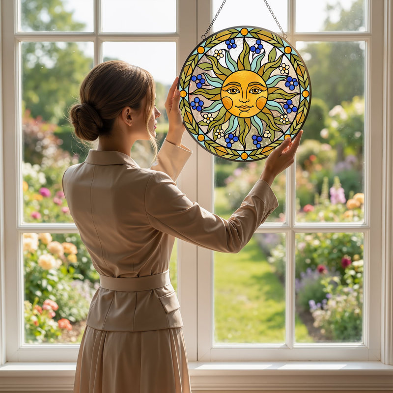 Panneau de vitrail Sun Face H 12 po, 12"H