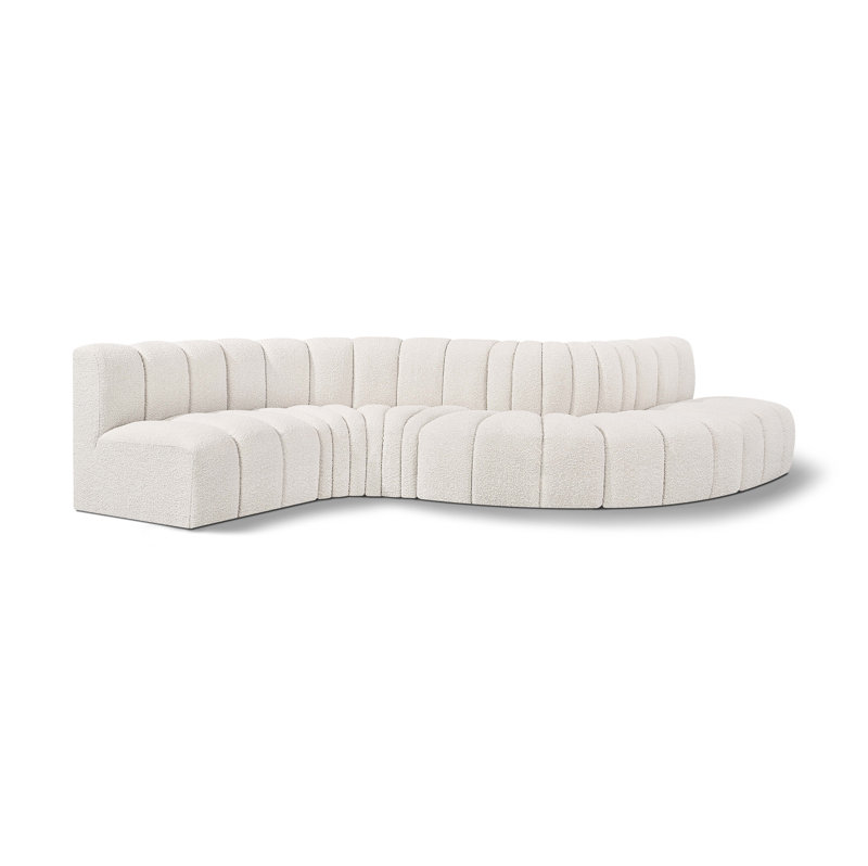 Izelia Upholstered Curved Sectional Reversible, Cream Boucle Fabric