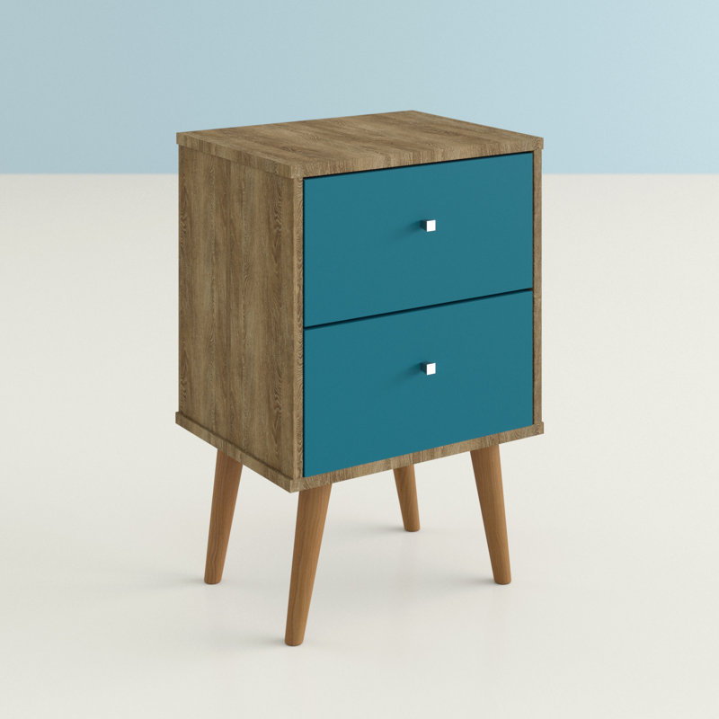 Darryl 17.72'' W Nightstand, Rustic Brown/Aqua Blue