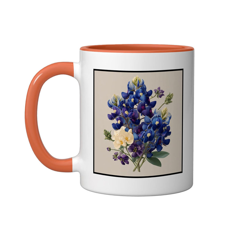 Bluebonnet Flower Bouquet Ceramic Mug, 11oz, Orange