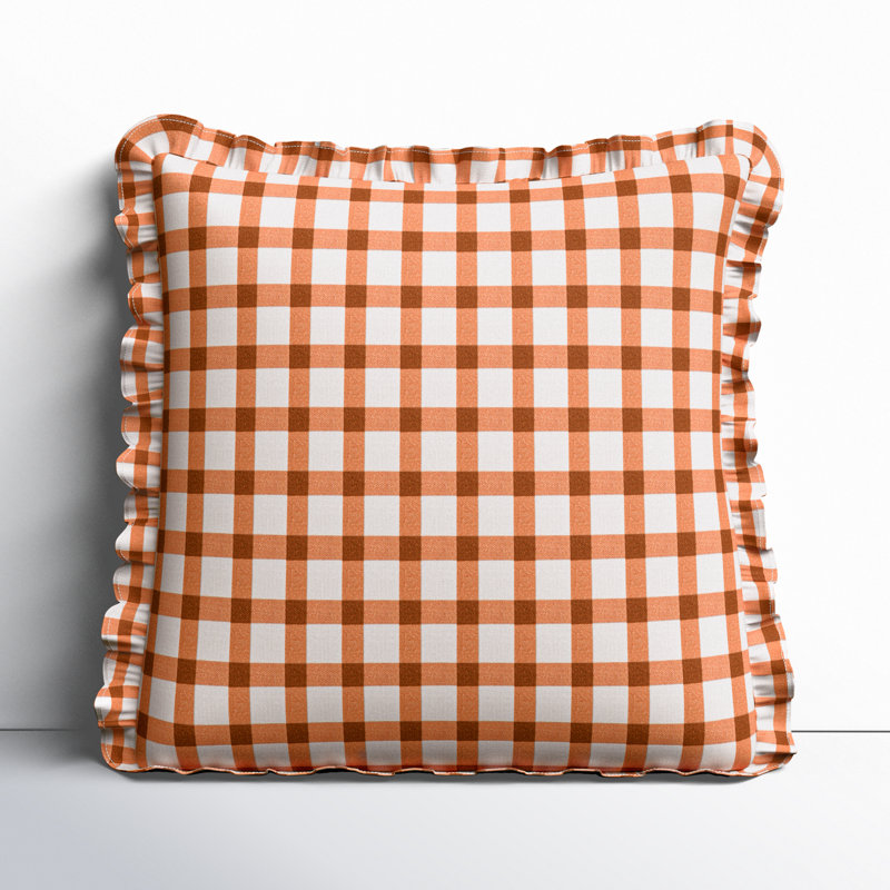 Zeppelin Plaid Cotton Throw Pillow, 18" x 18", Orange Plaid, Down