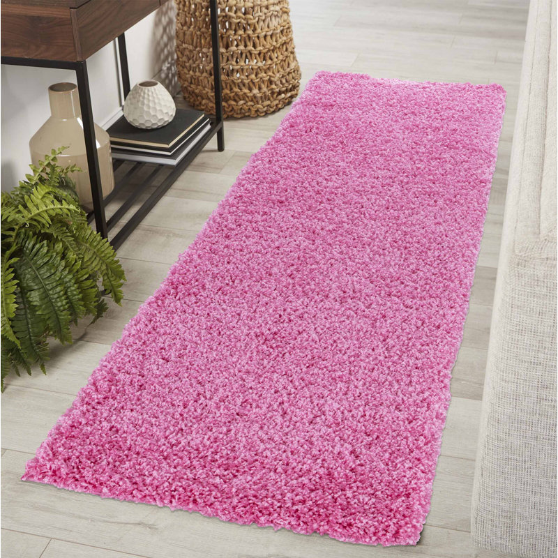 Esterly Pink Shaggy Rug, Runner 60 x 220cm