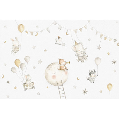 Papier peint pépinière aquarelle animaux, décoration murale céleste amovible