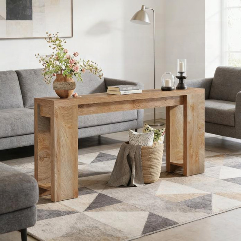 Farmhouse Style Wood Console Table with Durable Solid Structure Design