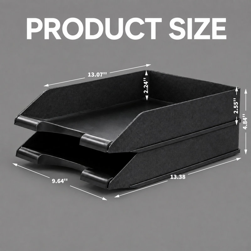 Ensemble de 5 plateaux de rangement empilables pour bureau, en silicone HIPS résistant, format lettre, au design minimaliste et moderne. Ensemble de rangement noir pour documents, idéal pour le bureau à domicile et l'espace de travail.