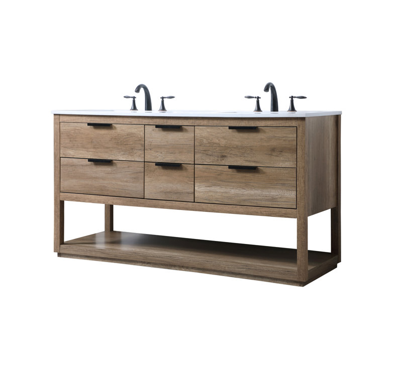 Ensemble de meuble-lavabo double 60 po Felicity, Chêne naturel