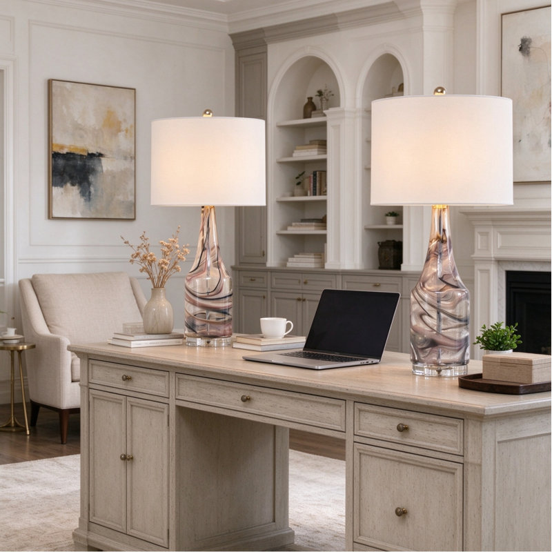 Ensemble de lampes de table décoratives en verre, base en cristal et abat-jour en lin doux, lampe d'appoint à intensité variable pour les espaces de vie intérieurs (sans ampoule incluse)