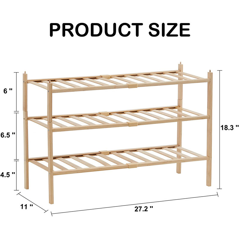 9 Pair Stackable Shoe Rack, Natural