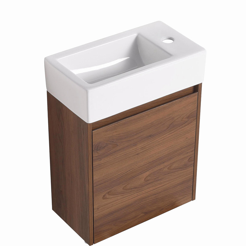 Petit meuble-lavabo flottant de 18 pouces avec lavabo simple, adapté aux petites salles de bain