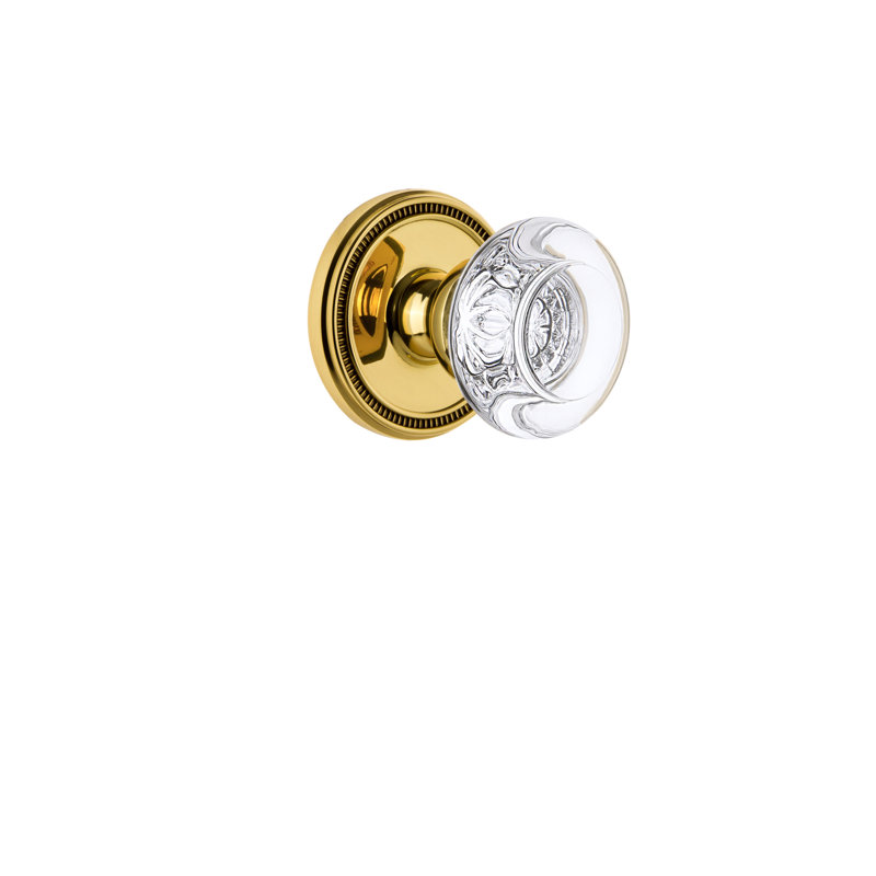 Rosace Grandeur Soleil avec bouton de porte en cristal Bordeaux, Laiton poli, 2 3/8"