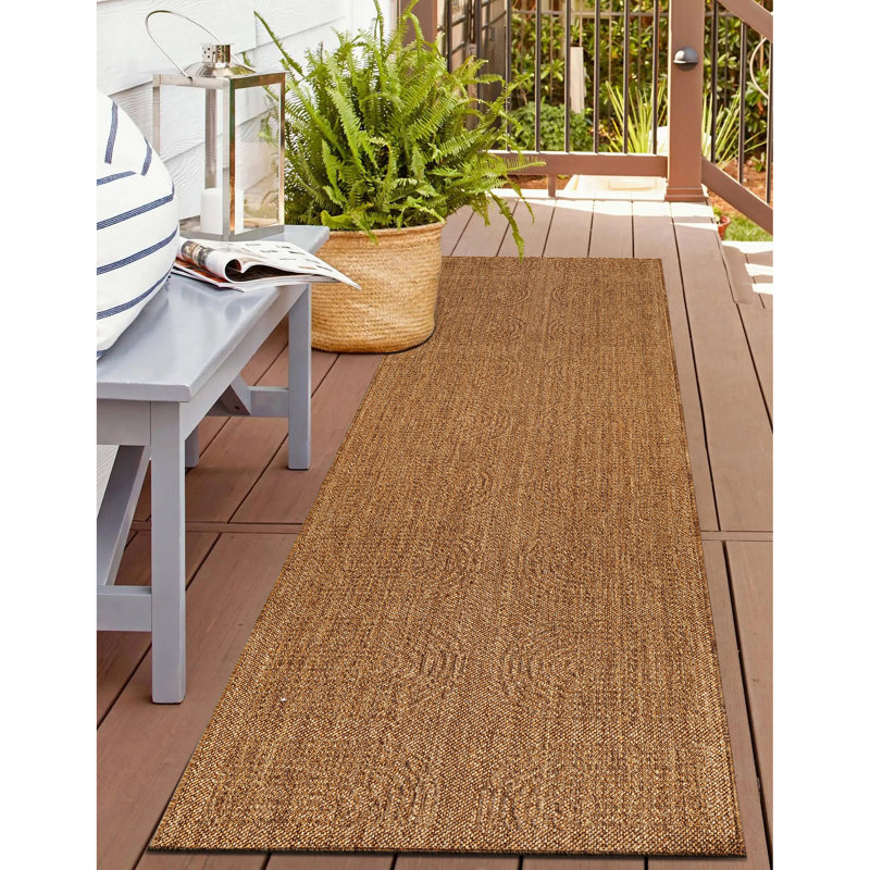 Geometric Border Natural/Jute Easy-Care Indoor/Outdoor Flat Woven Area Rug, Runner 2'3" x 8', Natural