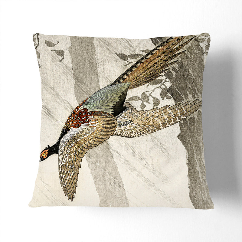 Pheasant in Flight by Ohara Koson Cushion with Filling, 55cm H x 55cm W x 20cm D