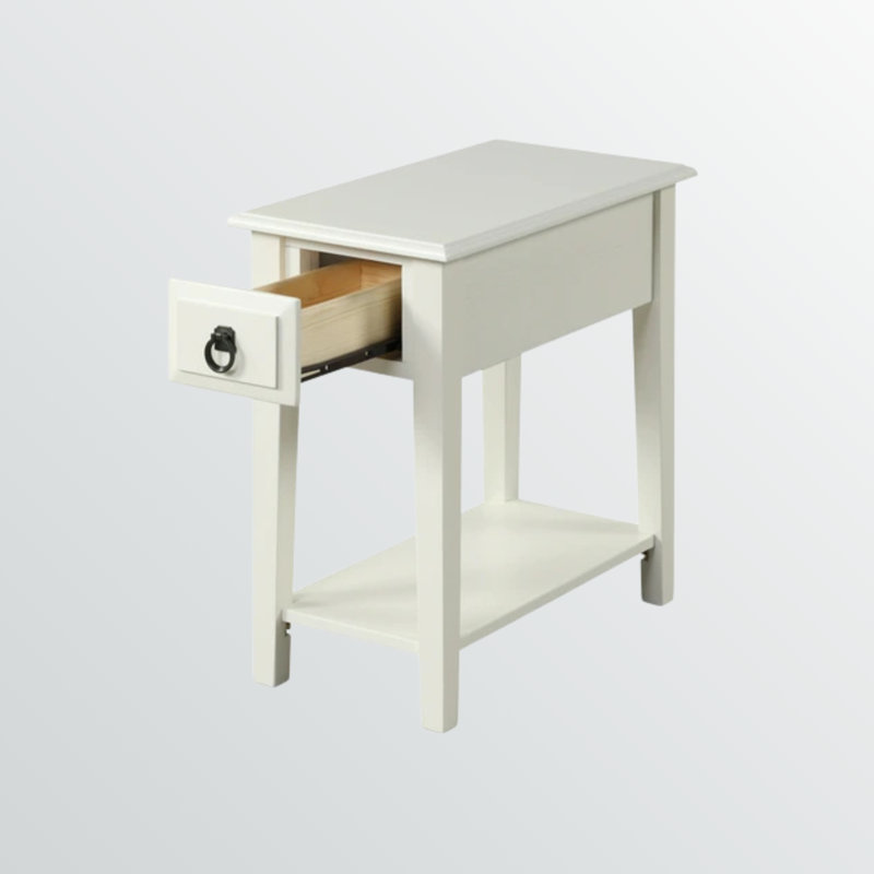 Table d'appoint Jacaranda - finition blanche avec tiroir de rangement, tablette inférieure, pieds droits, table d'appoint polyvalente pour la maison
