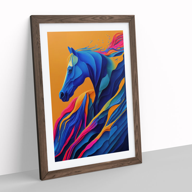 Vibrant Horse Abstract No.2 - Single Picture Frame Print, 34cm H x 25cm W x 2cm D, Walnut