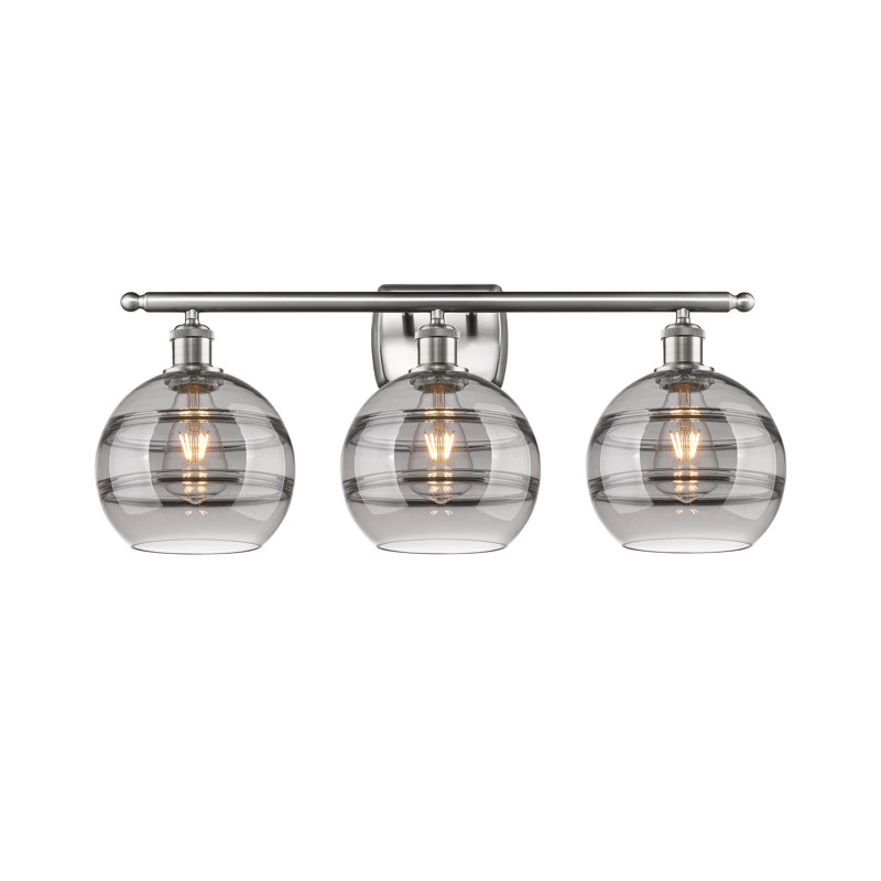 Éclairage pour meuble-lavabo 3 lumières Natick, Gris fumée clair, Nickel satiné brossé