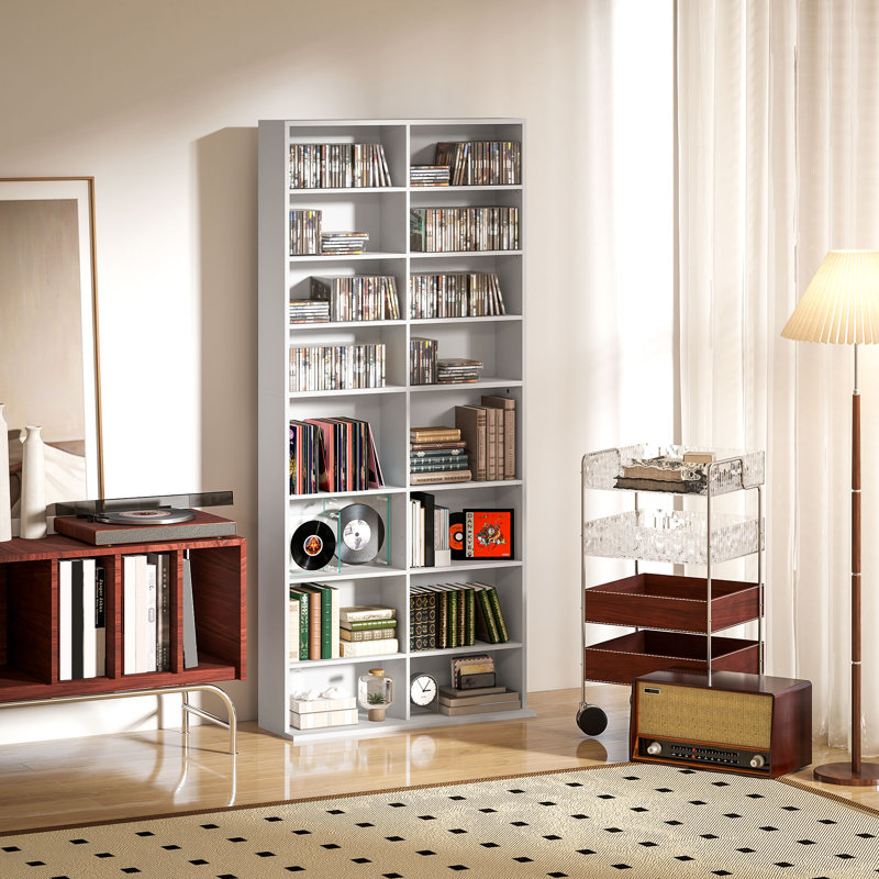 H Media Shelves, White, 175"H x 78.5"W x 24"D