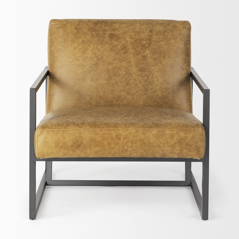 Manske Upholstered Armchair, Brown Genuine Leather