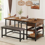 Kitchen Dining Table Set With Upholstered With Storage Drawers & Wine Rack