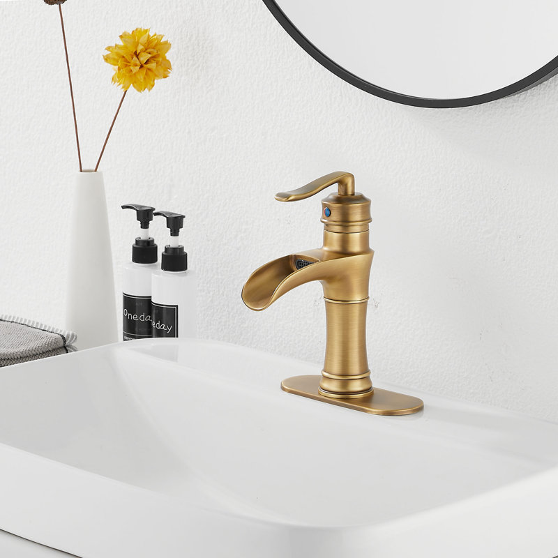 Single-Hole Single-handle Bathroom Faucet with Drain Assembly, Antique Brass