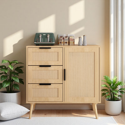 Commode de rangement en rotin moderne avec armoire de rangement en bois pour chambre à coucher, salon et entrée
