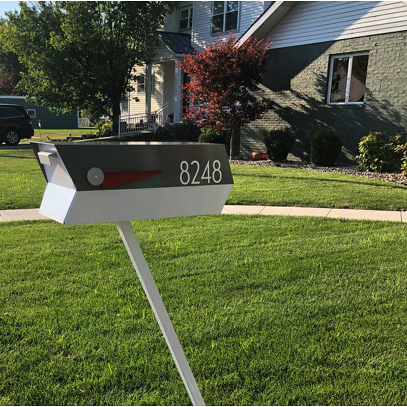 Mid-Century Modern Moss Grey and White Steel Mailbox
