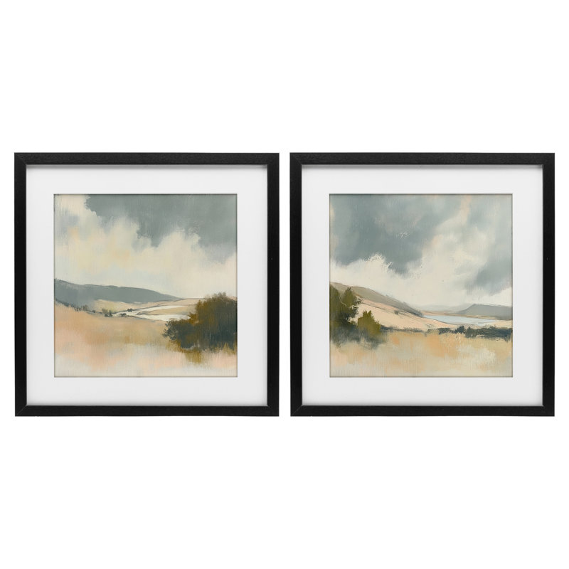 «Landscape of Brush Strokes», ensemble de 2 reproductions encadrées sous verre, design par Mona Grace, H 13 po x l 13 po